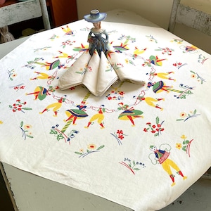 Vintage Tischdecke & Servietten Festlicher Volkstanz um den Maibaum Retro Küchen Spaß