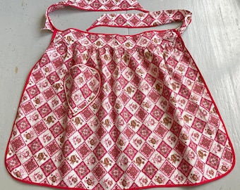 Vintage Apron Colorful Pink & Red Floral Geometric