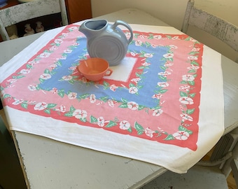 Vintage Tablecloth Prettiest Pink & Blue Morning Glories