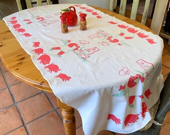 Vintage BBQ Tablecloth Master Chef & Little Piggies