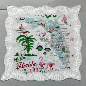 Vintage souvenir Hankie Fun & Fabulous Florida Retro State Map