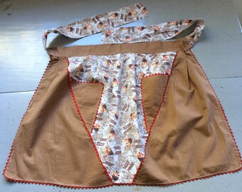 Vintage Apron Mid Century Garden Wheelbarrow of Tulips