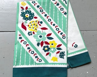 Vintage Towel Gingham Flowers on the Diagonal Retro Colorful Kitchen