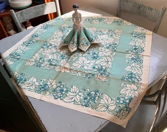 Vintage Quality Prints Tablecloth & Napkins Set Tuscany Grapes MWT Leacock