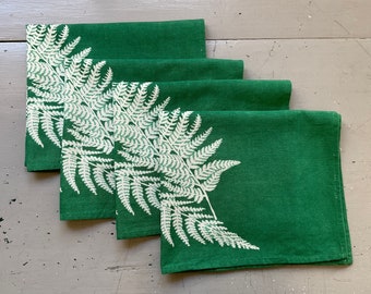 Vintage Wilendur Napkins Set of 4 Green and White Fern Retro Kitchen