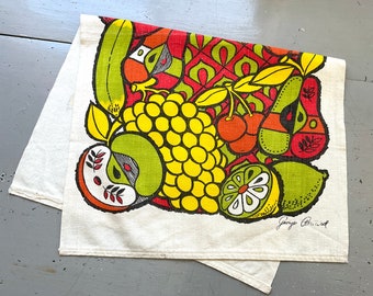 Vintage Towel or Wall Hanging Funky Fruit George Briard Retro Kitchen Colorful