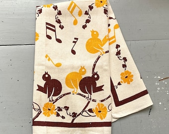 Vintage Art Deco Towel Birds Sing w Musical Notes