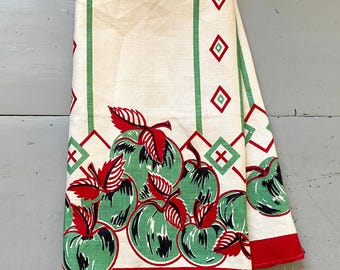 Vintage Towel Green Apples & Diamonds