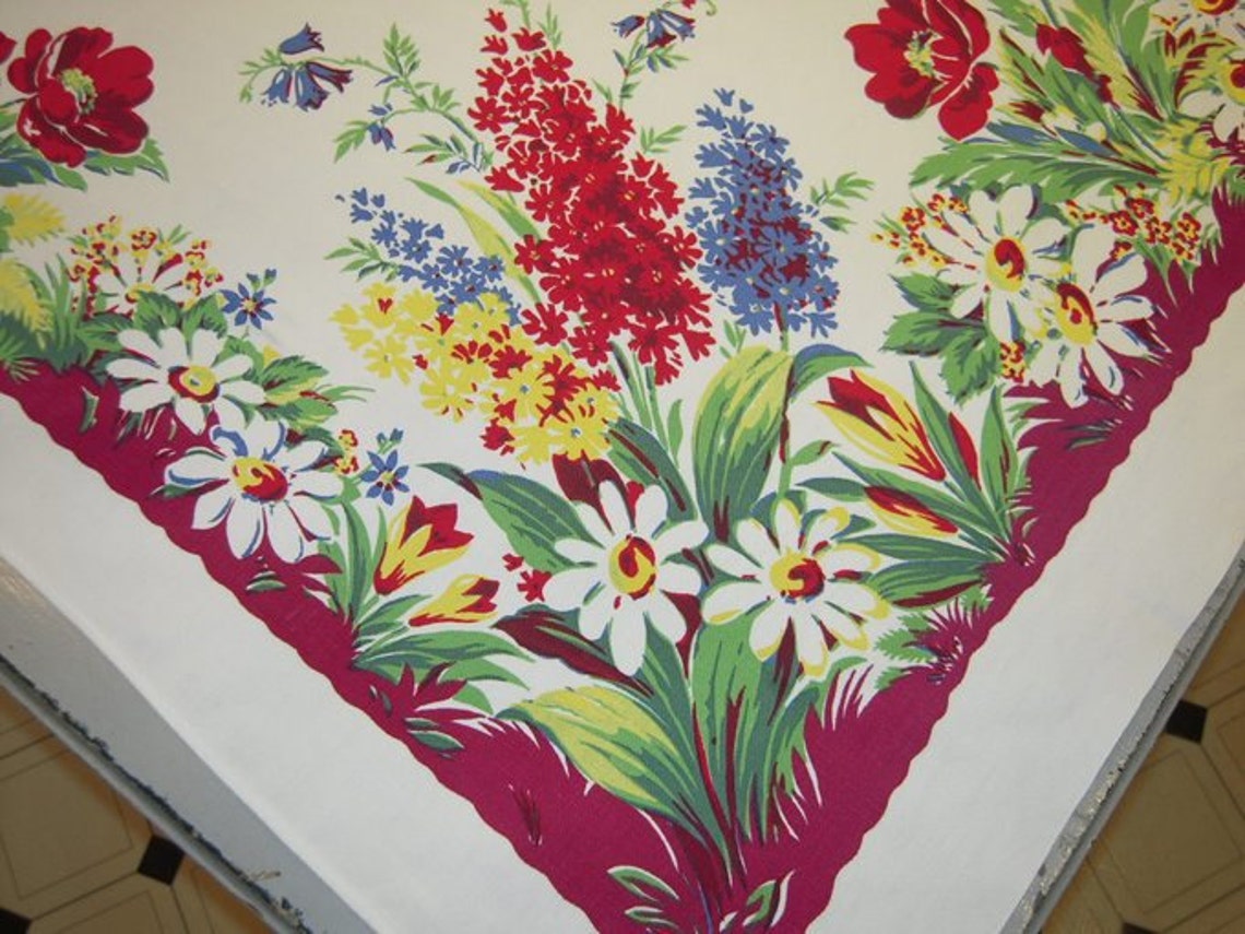 Vintage WILENDUR Tablecloth Garden Hyacinth Poppies & Etsy