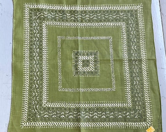 Pañuelo vintage Monique Daisy Chain verde geométrico Kimball NWT
