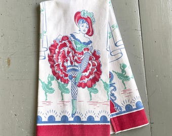 Vintage Towel Vaudeville Dancers Can Can Girls Fancy Man Two Sided
