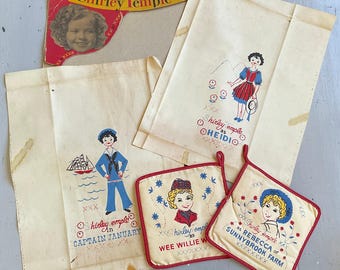 Vintage Shirley Temple Tea Towels & Potholders Captain January Heidi