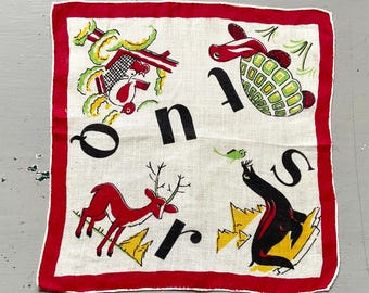 Vintage Child's Hankie Learn the Alphabet with Animals