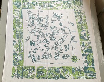 Vintage 1940s Souvenir Tablecloth Washington & Oregon Pacific Northwest