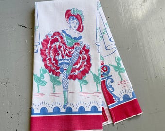 Vintage Towel Vaudeville Dancers Can Can Girls Fancy Man Two Sided