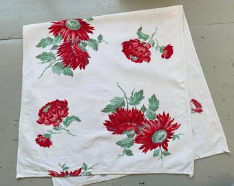 Vintage Towel or Runner Red Sunflowers & Dahlias