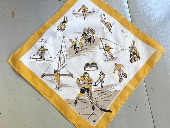 Vintage Hankie Winter Sports Ice Hockey Skating H… - image 3