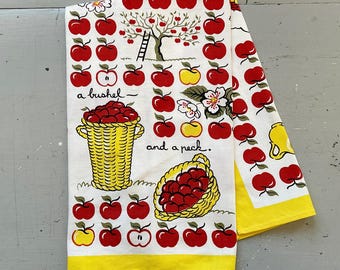 Vintage Towel Apple Picking Signed Martha