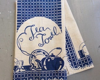 Vintage Art Deco Tea Kettle Tea Towel – Blue White Kitchen Decor