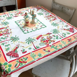 Vintage Mexican Cotton Tablecloth: Market Day Fiesta Decor