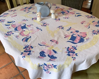 Vintage Broderie Tablecloth Little Chefs & Teapots