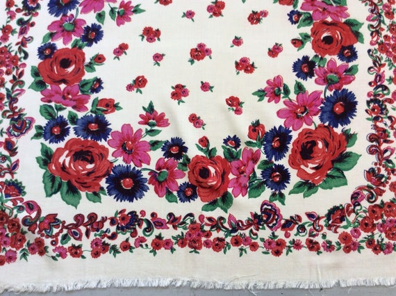 Vintage Scarf Colorful Rose Garden w Daisies Pink… - image 3