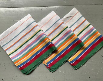 Vintage Napkins Set of 3 Bright & Colorful Stripes Retro Kitchen