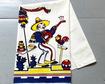 Vintage Broderie Towel Mexican Senor Sings Like a Bird Retro Southwestern Kitchen