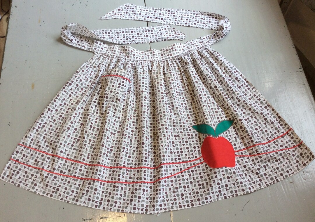 Vintage Apron Applique Apple Atomic Pattern Rick Rack With Pocket Retro ...