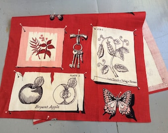 Vintage Martex Towel Bulletin Board Montage Sketches Butterflies
