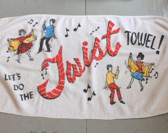 Vintage Towel Let's Do the Twist Fun 1960s Dance Towel Retro Groovy Chubby Checker