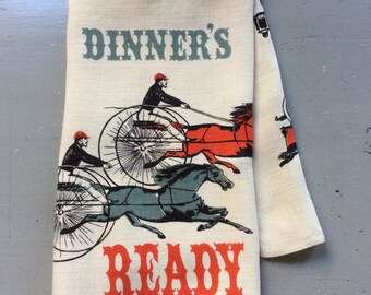 Vintage Tammis Keefe Towel Dinner's Ready Trains Manes and Automobiles
