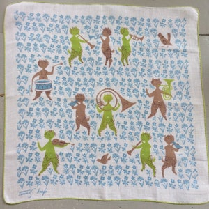 Vintage Tammis Keefe Hankie Band of Fauns in the Forest Mid Century Retro Ladies Hankie