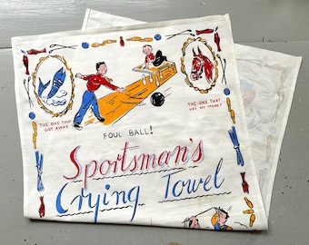 Vintage Crying Towel Sportsman Gag Gift Wall Hanging Retro Kitchen NOS Great Graphics Funny