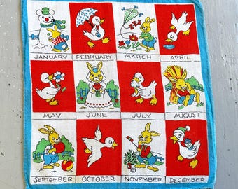 Vintage Child's Calendar Hankie Something's Happening Every Month