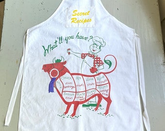 Vintage BBQ Apron What'll You Have Prize Cow Cuts of Meat Fun Father's Day Gift