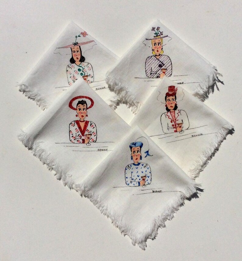 Vintage Cocktail Napkins Set of 5 Ladies at the Bar Drinking a Etsy