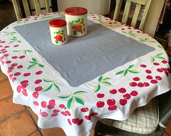 Vintage Startex Tablecloth Cheerful Cherry Retro Kitchen Fruit