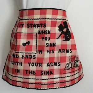 Vintage Apron Funny Quote Red & White Checks Romance and Reality Retro Kitchen Married Gift