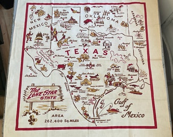 Vintage Souvenir Tablecloth Texas & Cowboys The Lone Star State Map Retro Kitchen