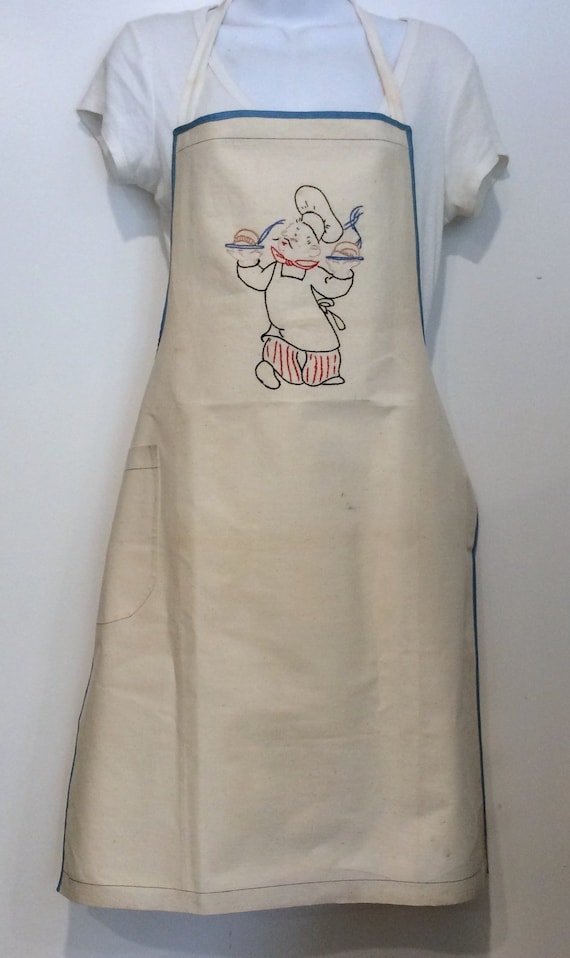 Vintage Embroidered BBQ Apron: Funny Chef Design, Full Bib