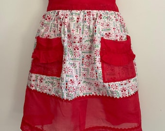 Vintage Apron Pink & Red Hearts N Flowers