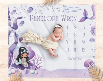 Mermaid Blanket Baby Milestone Blanket Monthly Milestone Blanket Baby Girl Blanket Newborn Blanket Gift for Baby Personalized Blanket