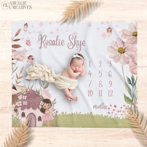 Fairy Garden Blanket Baby Milestone Blanket Monthly Milestone Blanket Baby Girl Blanket Newborn Blanket Gift for Baby Personalized Blanket
