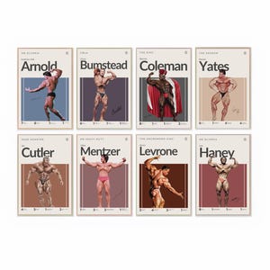 Conjunto de pósteres de Arnold, Yates, Cutler, Bumstead y Coleman, lámina de culturismo, paquete de Mr. Olympia, arte de gimnasio, regalo para culturistas, arte mural deportivo