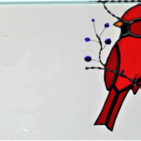 stained glass cardinal bird / window corner / top right/ free shipping*