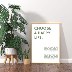 Wählen Sie ein glückliches Leben Druck Wohnkultur Zitat Kunst Poster Wanddrucke Text Zitat Druck Geschenk für sie, wählen Sie ein glückliches Leben Druck