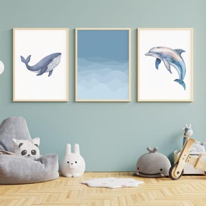 Conjunto de 3 acuarelas marinas para bebés, decoración de pared para guardería, pósteres oceánicos para dormitorio infantil, pósteres para habitación de bebés, niños y niñas.