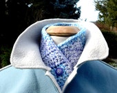 Button Scarf Crocheted in a Soft Purple Blue And Cream Variegated Yarn with One Button also called Neckwarmer Scarflet or Short Scarf   NW19