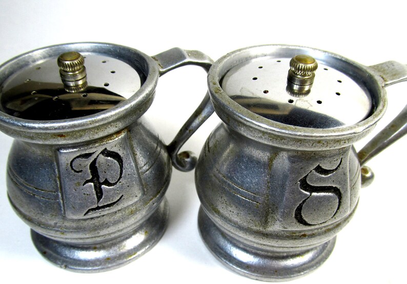 Vintage Pewter Salt and Pepper Shakers Made in USA Etsy